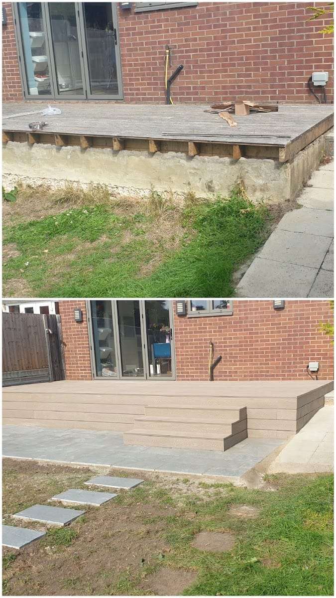 Before and after garden and deck, by R Construction Ltd